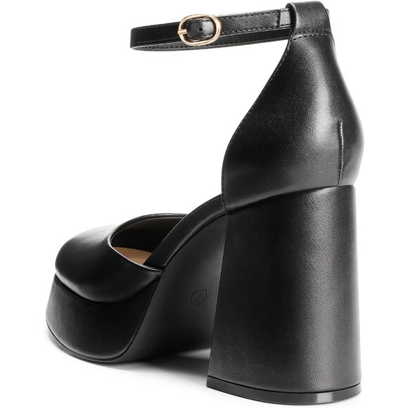 Dream Pairs Black-pu Polyurethane (PU) Closed Toe Block Pumps Ankle Strap Shoes - Picture 4 of 10